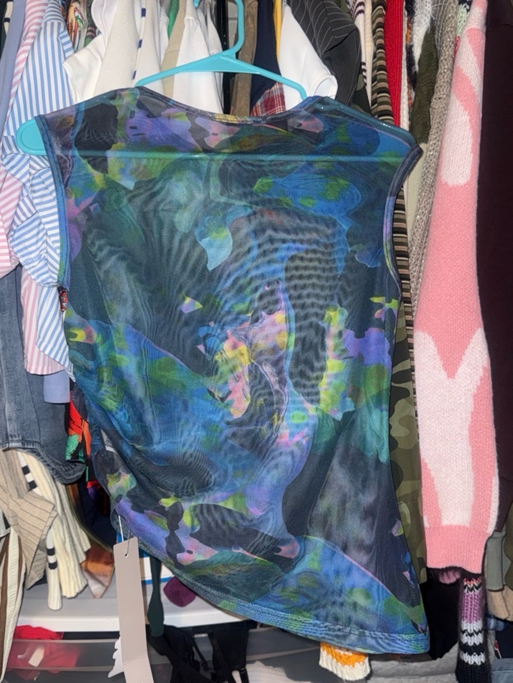 Missguided + Sheer Abstract Mesh Tank Top - Blue Multi